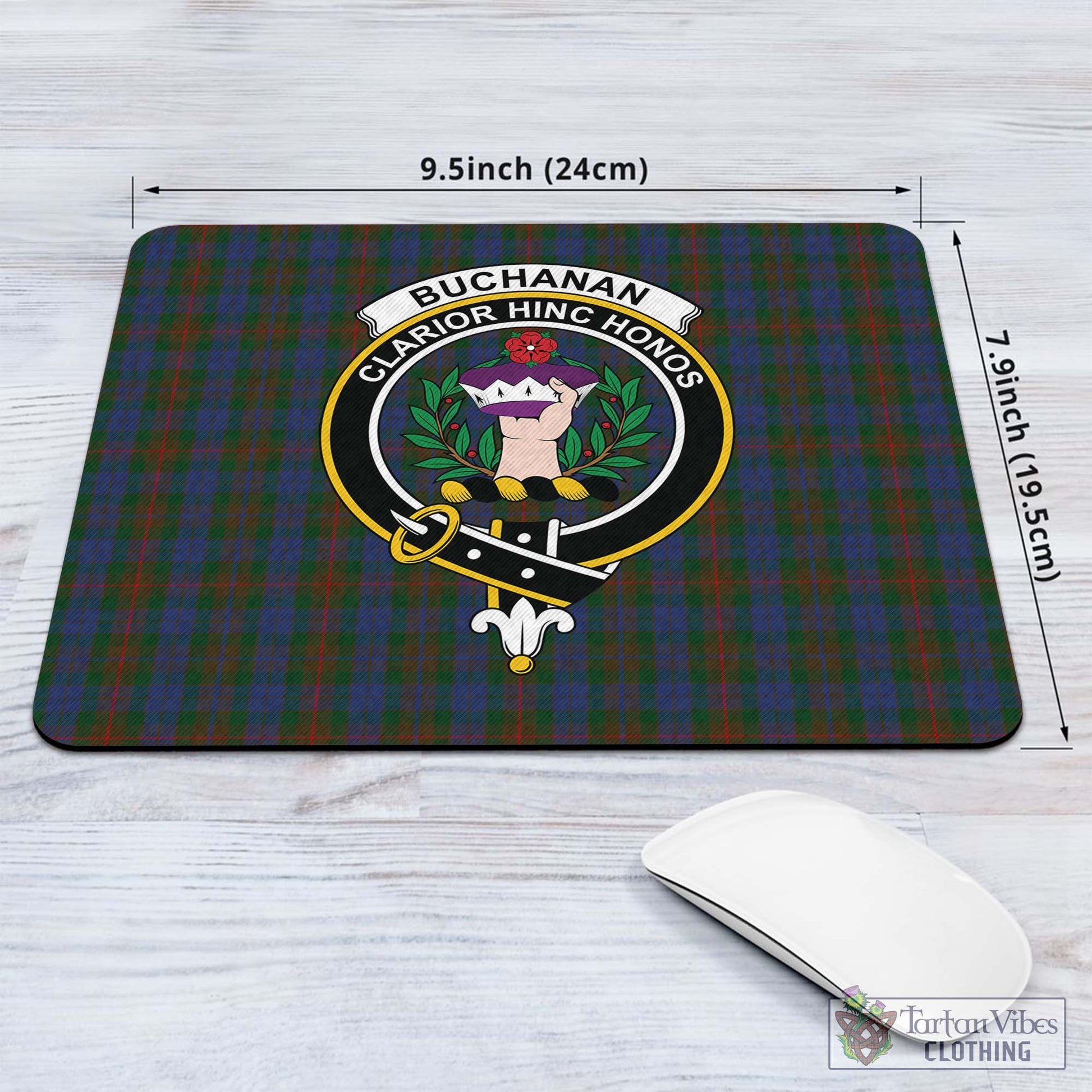 Tartan Vibes Clothing Buchanan Hunting Tartan Mouse Pad with Family Crest