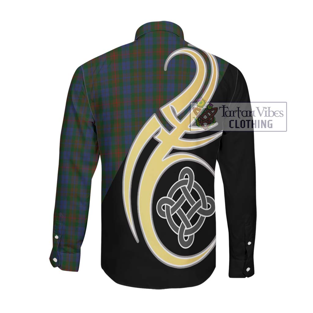 Buchanan Hunting Tartan Long Sleeve Button Shirt with Family Crest and Celtic Symbol Style Men's Shirt - Tartan Vibes Clothing