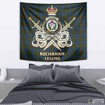 Buchanan Hunting Tartan Tapestry with Clan Crest and the Golden Sword of Courageous Legacy