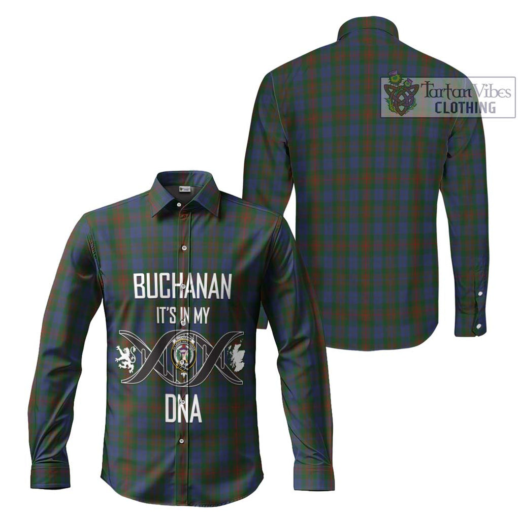 Buchanan Hunting Tartan Long Sleeve Button Shirt with Family Crest DNA In Me Style Men's Shirt - Tartanvibesclothing Shop