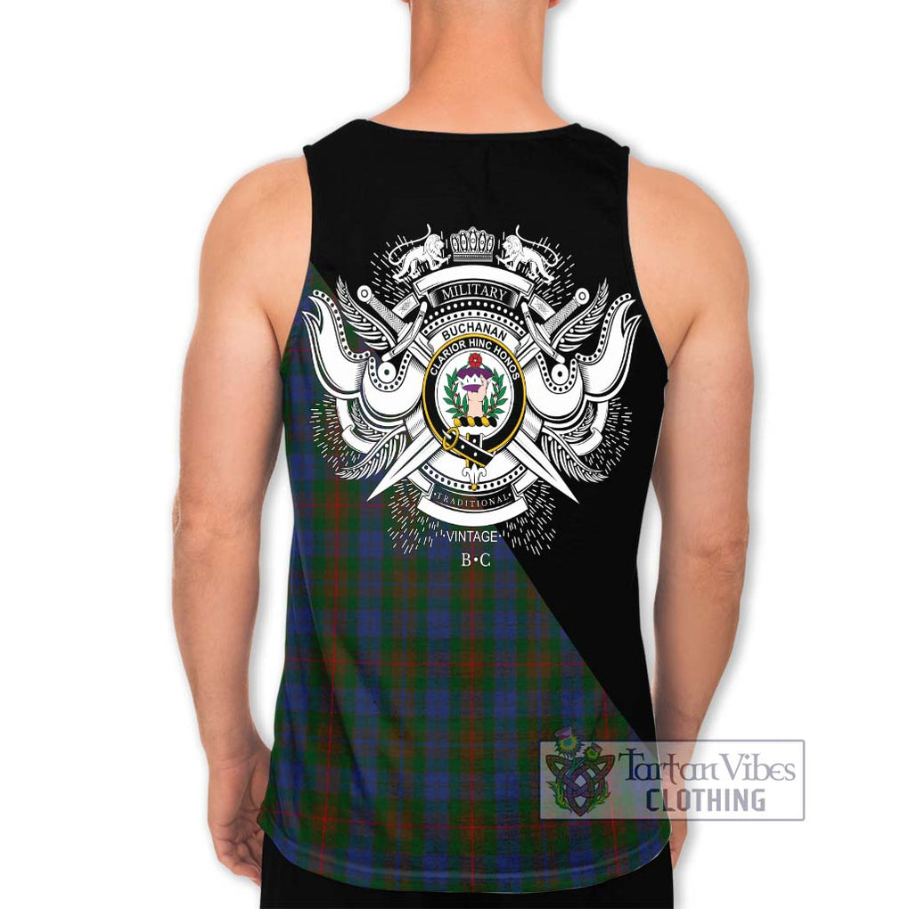 Buchanan Hunting Tartan Men's Tank Top with Family Crest and Military Logo Style - Tartanvibesclothing Shop