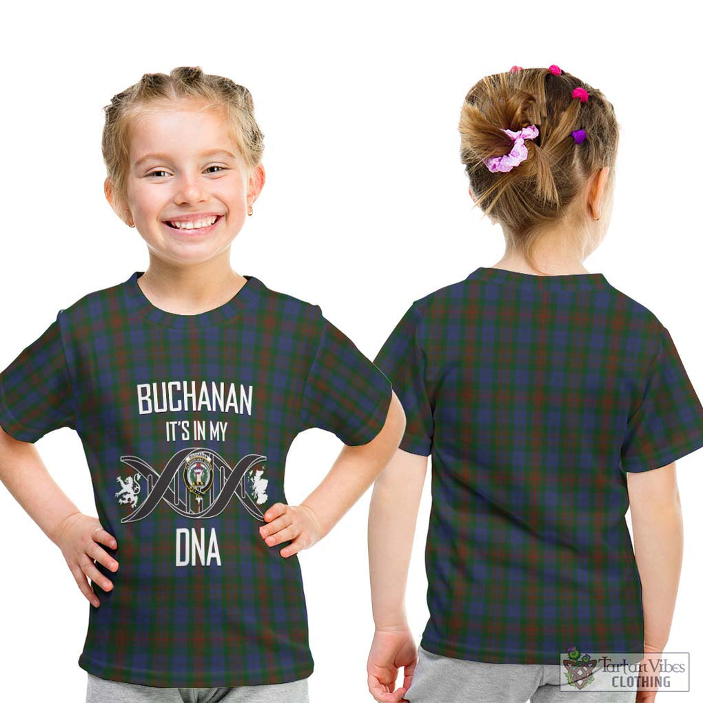 Buchanan Hunting Tartan Kid T-Shirt with Family Crest DNA In Me Style - Tartanvibesclothing Shop