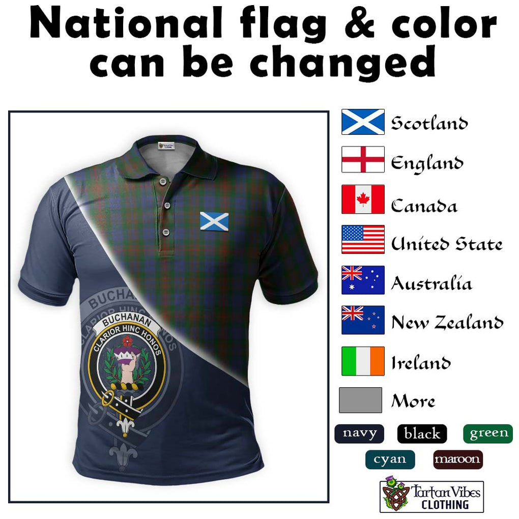 Buchanan Hunting Tartan Polo Shirt with Personalised National Flag and Family Crest Half Style - Tartanvibesclothing Shop