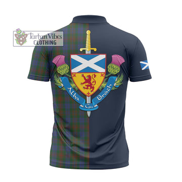 Buchanan Hunting Tartan Zipper Polo Shirt Alba with Scottish Lion Royal Arm Half Style