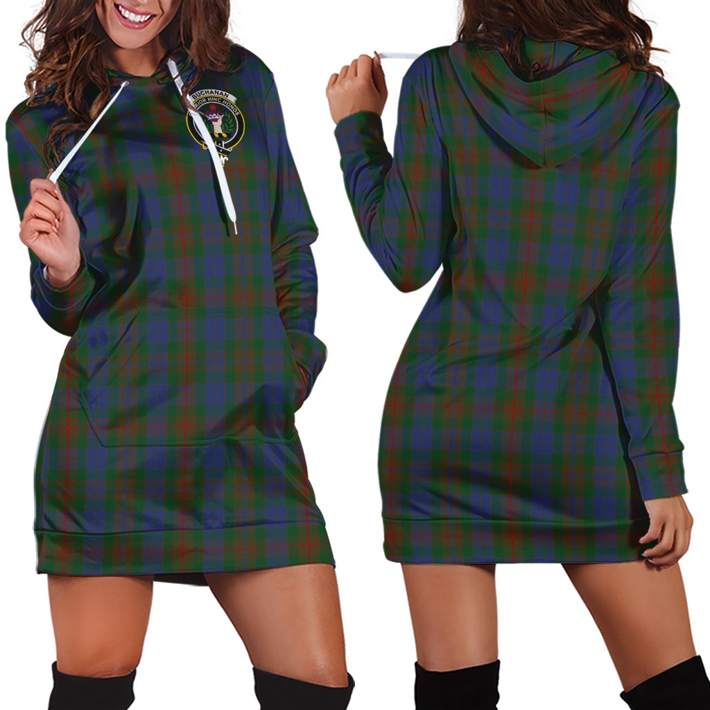 Buchanan Hunting Tartan Hoodie Dress with Family Crest - Tartan Vibes Clothing