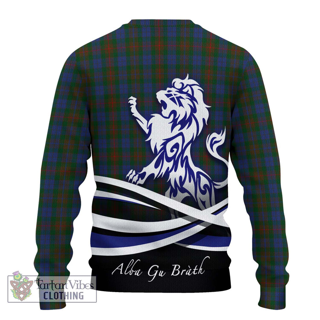 Buchanan Hunting Tartan Knitted Sweater with Alba Gu Brath Regal Lion Emblem - Tartanvibesclothing Shop