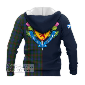 Buchanan Hunting Tartan Knitted Hoodie Alba with Scottish Lion Royal Arm Half Style