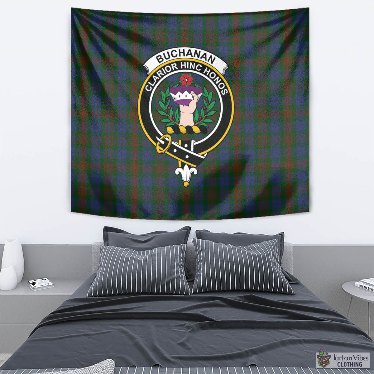 Tartan Vibes Clothing Buchanan Hunting Tartan Tapestry Wall Hanging and Home Decor for Room with Family Crest