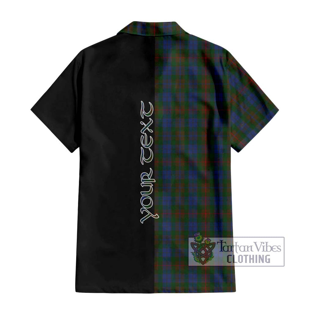 Buchanan Hunting Tartan Short Sleeve Button Shirt with Family Crest and Half Of Me Style - Tartanvibesclothing Shop