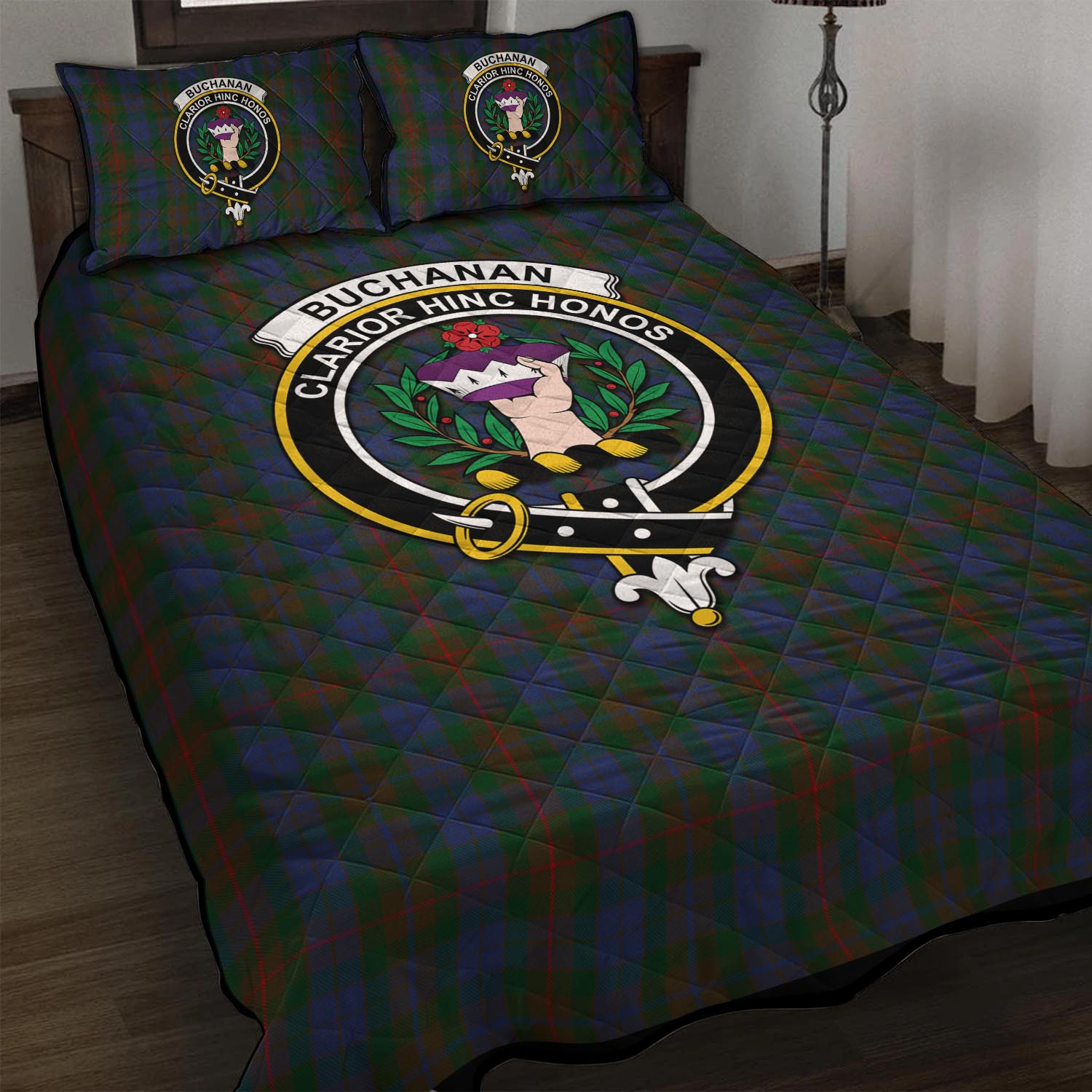 Buchanan Hunting Tartan Quilt Bed Set with Family Crest - Tartan Vibes Clothing