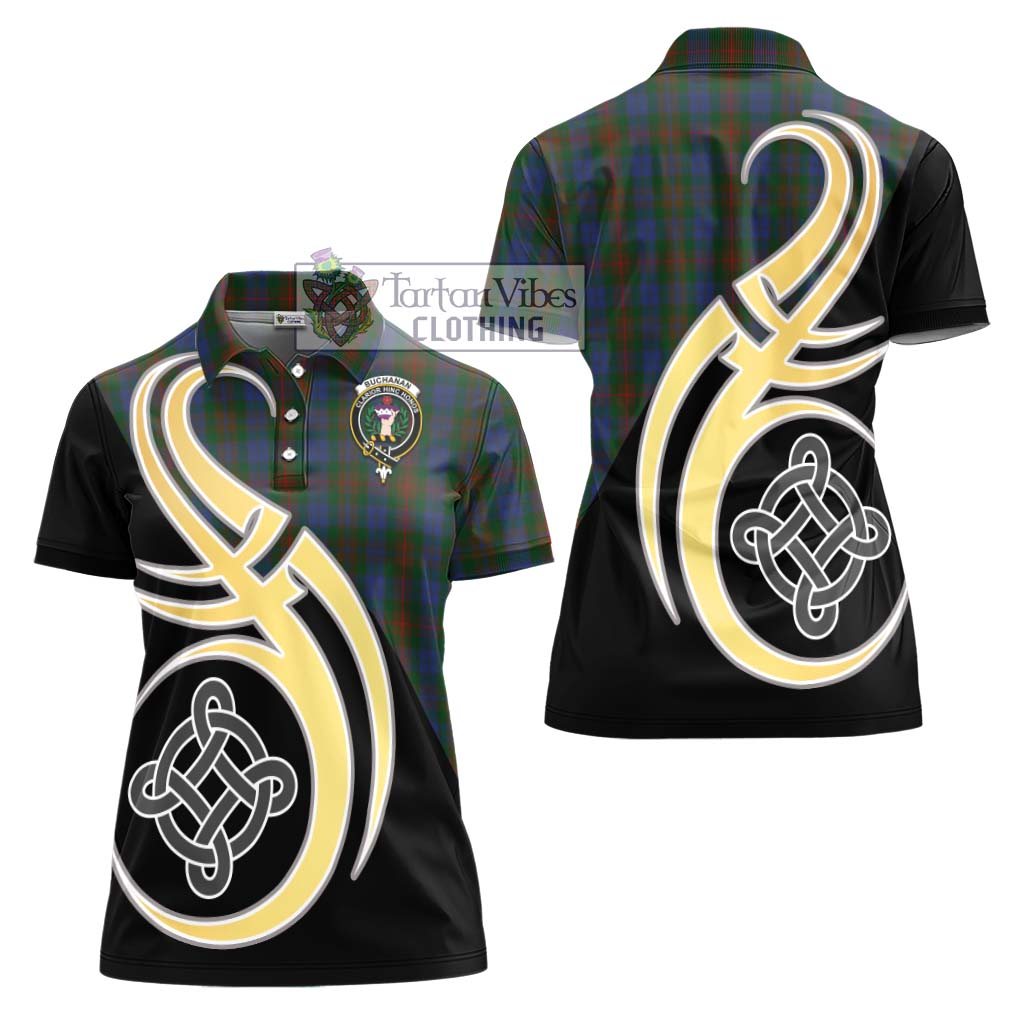 Buchanan Hunting Tartan Women's Polo Shirt with Family Crest and Celtic Symbol Style - Tartan Vibes Clothing