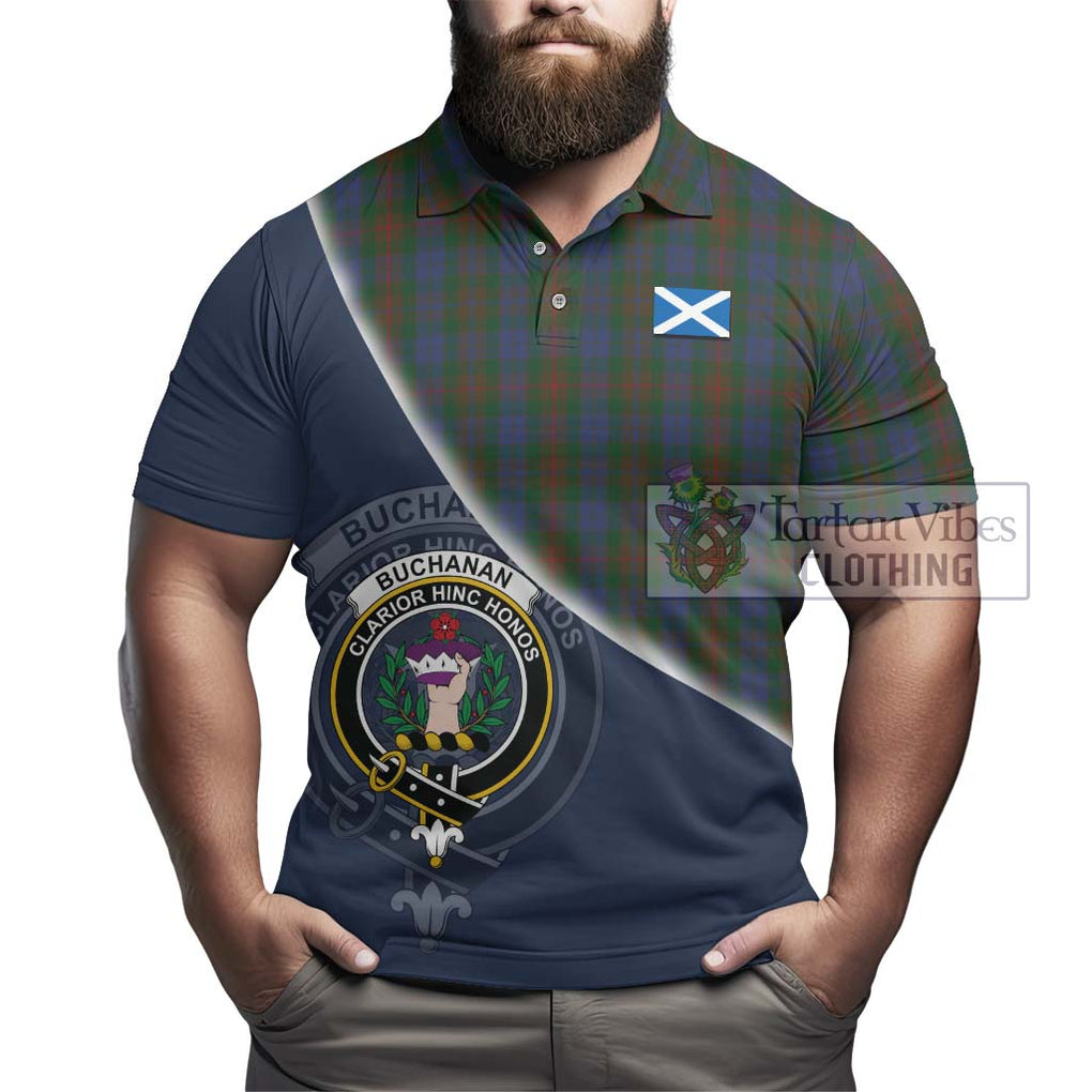 Buchanan Hunting Tartan Polo Shirt with Personalised National Flag and Family Crest Half Style - Tartanvibesclothing Shop