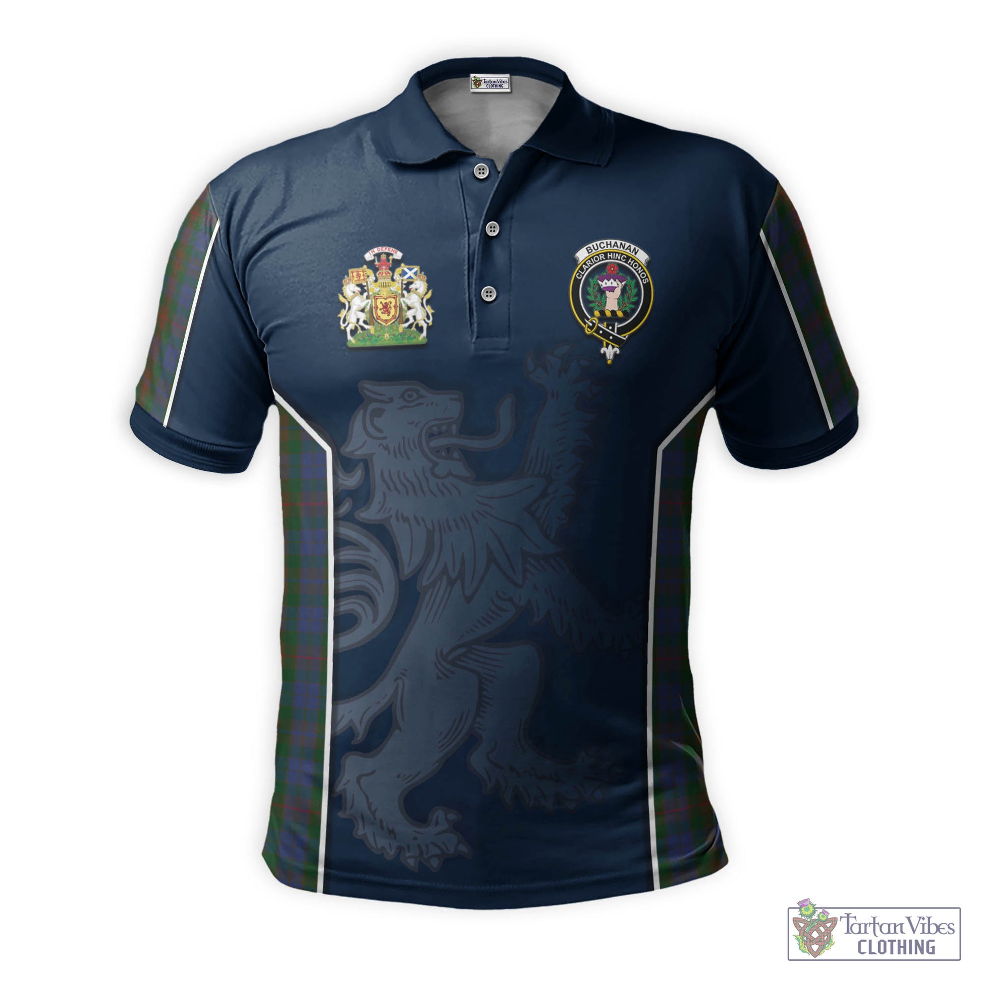 Tartan Vibes Clothing Buchanan Hunting Tartan Men's Polo Shirt with Family Crest and Lion Rampant Vibes Sport Style