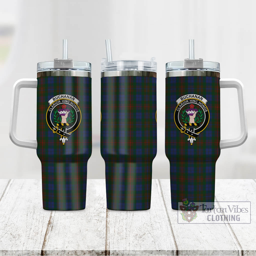 Tartan Vibes Clothing Buchanan Hunting Tartan and Family Crest Tumbler with Handle