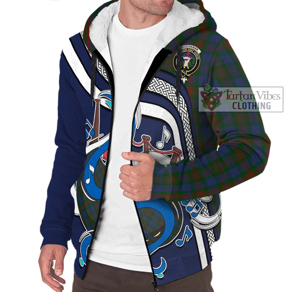 Buchanan Hunting Tartan Sherpa Hoodie with Epic Bagpipe Style Unisex - Tartanvibesclothing Shop