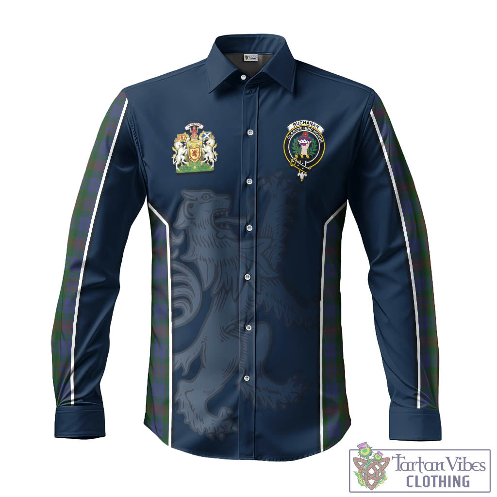 Tartan Vibes Clothing Buchanan Hunting Tartan Long Sleeve Button Up Shirt with Family Crest and Lion Rampant Vibes Sport Style