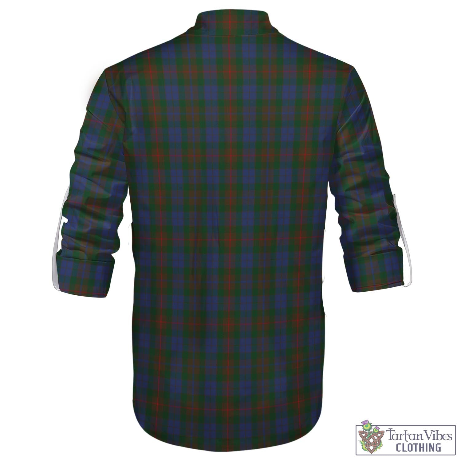 Tartan Vibes Clothing Buchanan Hunting Tartan Men's Scottish Traditional Jacobite Ghillie Kilt Shirt with Family Crest