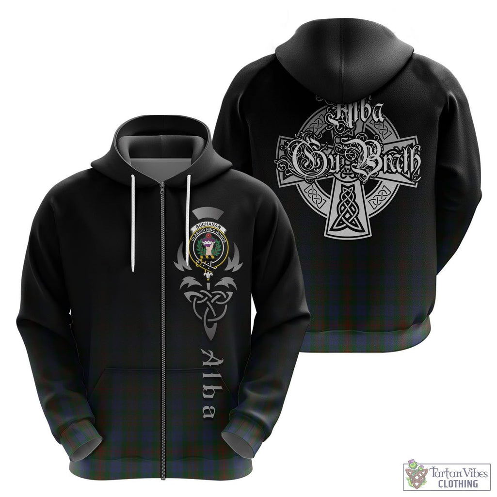 Tartan Vibes Clothing Buchanan Hunting Tartan Hoodie Featuring Alba Gu Brath Family Crest Celtic Inspired