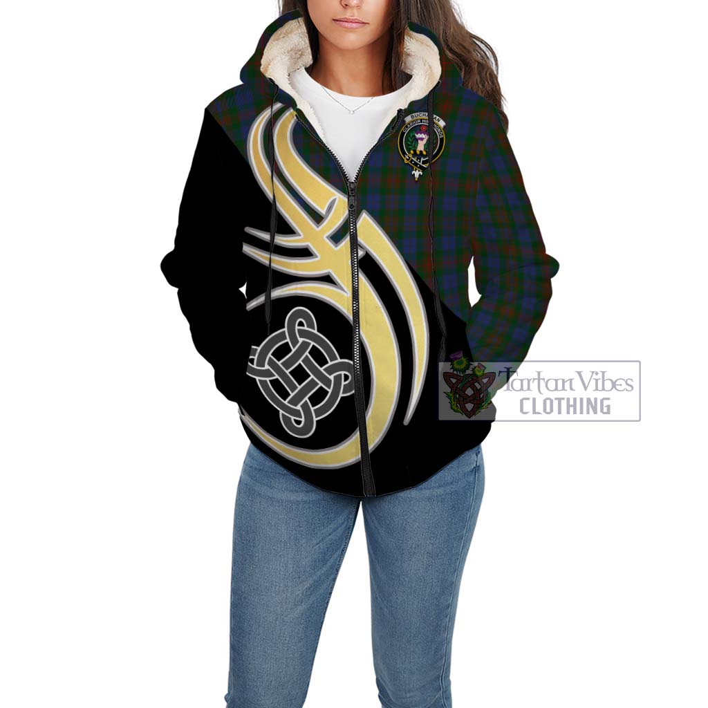 Buchanan Hunting Tartan Sherpa Hoodie with Family Crest and Celtic Symbol Style Unisex - Tartan Vibes Clothing