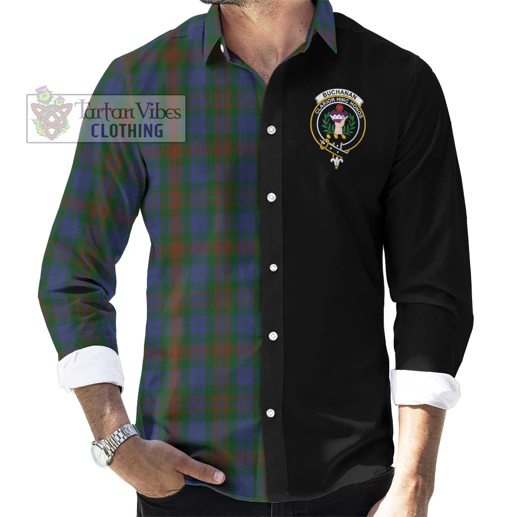 Buchanan Hunting Tartan Long Sleeve Button Shirt with Family Crest and Half Of Me Style - Tartanvibesclothing Shop