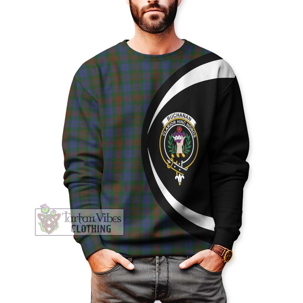 Buchanan Hunting Tartan Sweatshirt with Family Crest Circle Style - Tartan Vibes Clothing