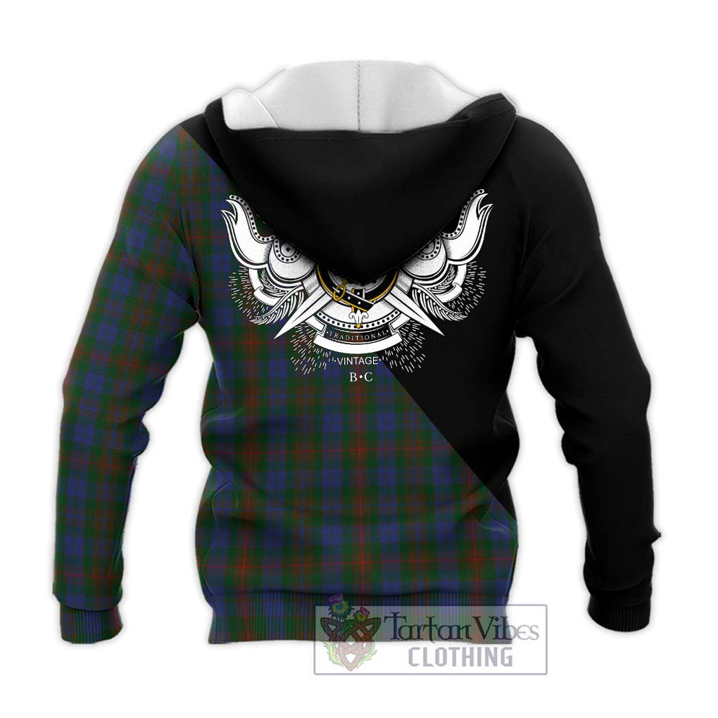 Buchanan Hunting Tartan Knitted Hoodie with Family Crest and Military Logo Style - Tartanvibesclothing Shop