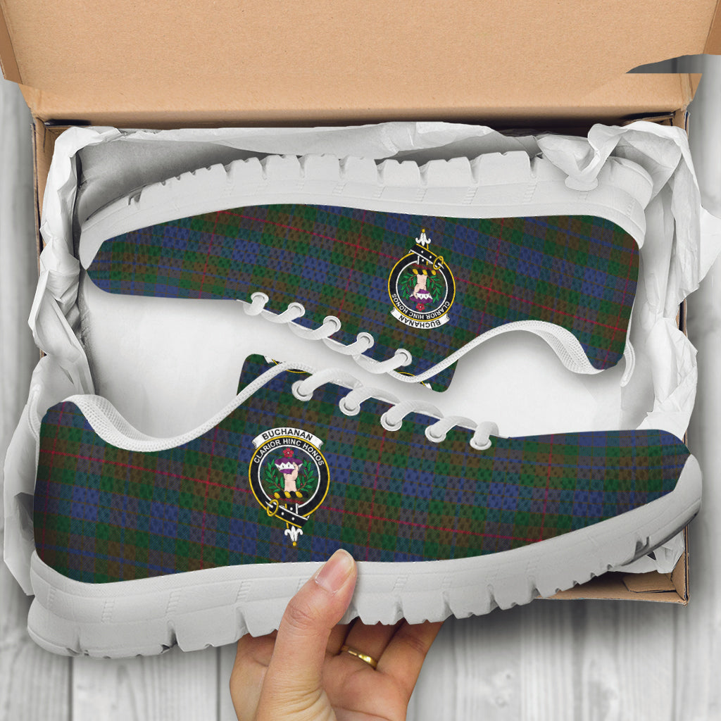 Buchanan Hunting Tartan Sneakers with Family Crest - Tartan Vibes Clothing