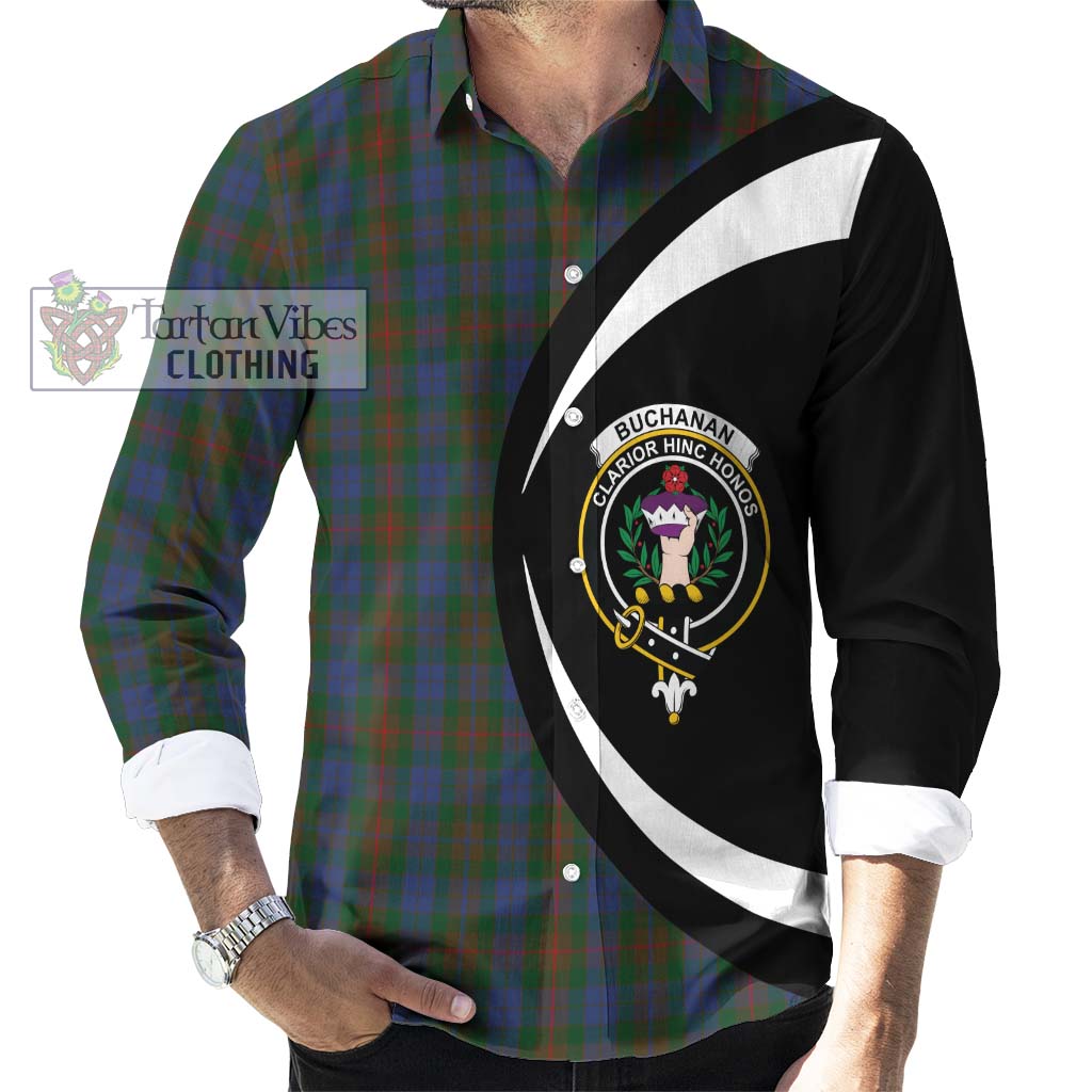 Buchanan Hunting Tartan Long Sleeve Button Up with Family Crest Circle Style - Tartan Vibes Clothing