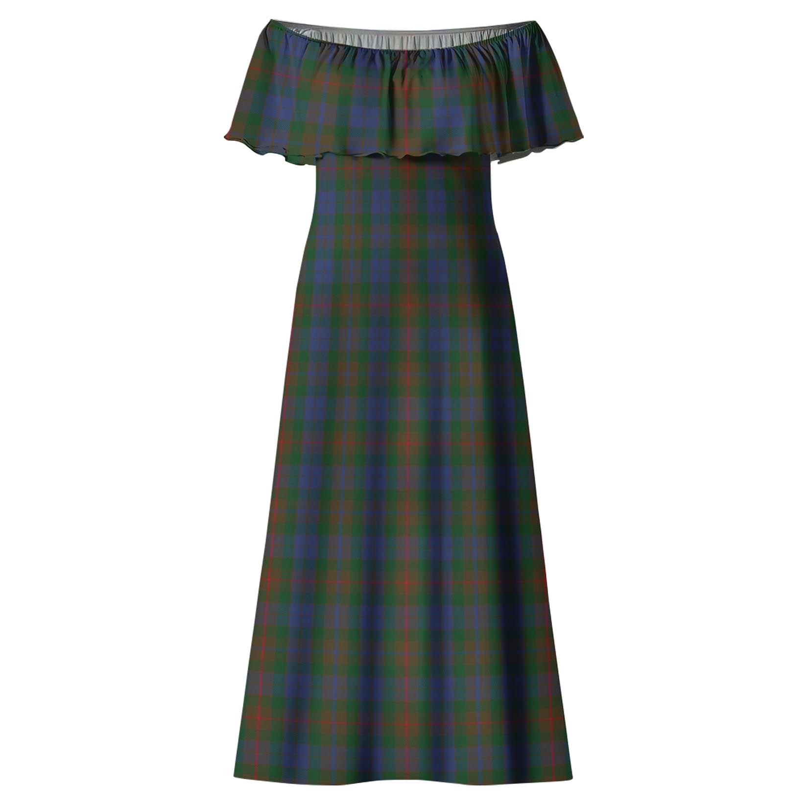 Buchanan Hunting Tartan Off Shoulder Long Dress - Tartanvibesclothing