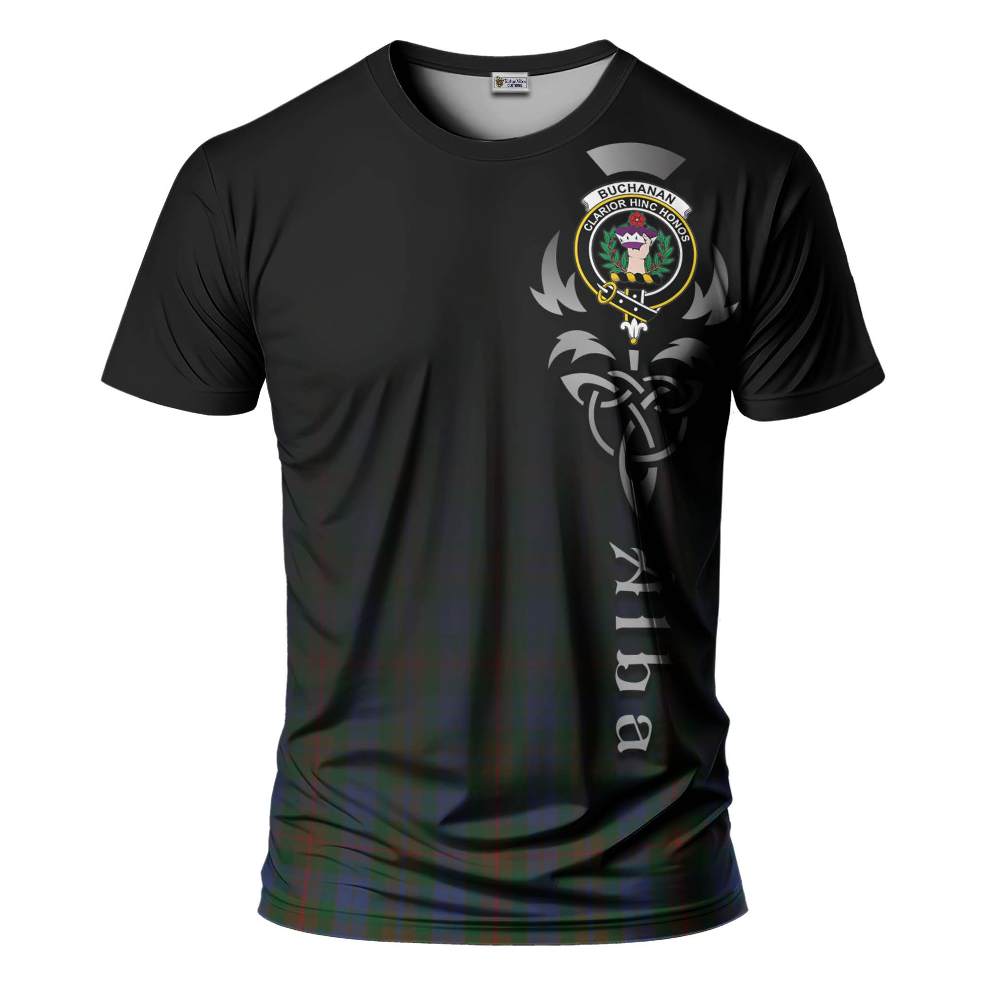 Tartan Vibes Clothing Buchanan Hunting Tartan T-Shirt Featuring Alba Gu Brath Family Crest Celtic Inspired