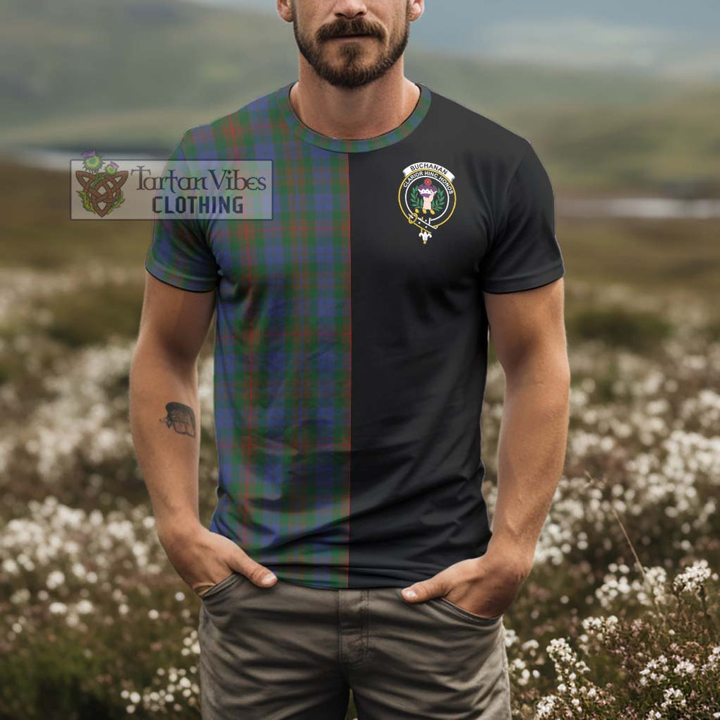 Buchanan Hunting Tartan T-Shirt with Family Crest and Half Of Me Style - Tartanvibesclothing Shop