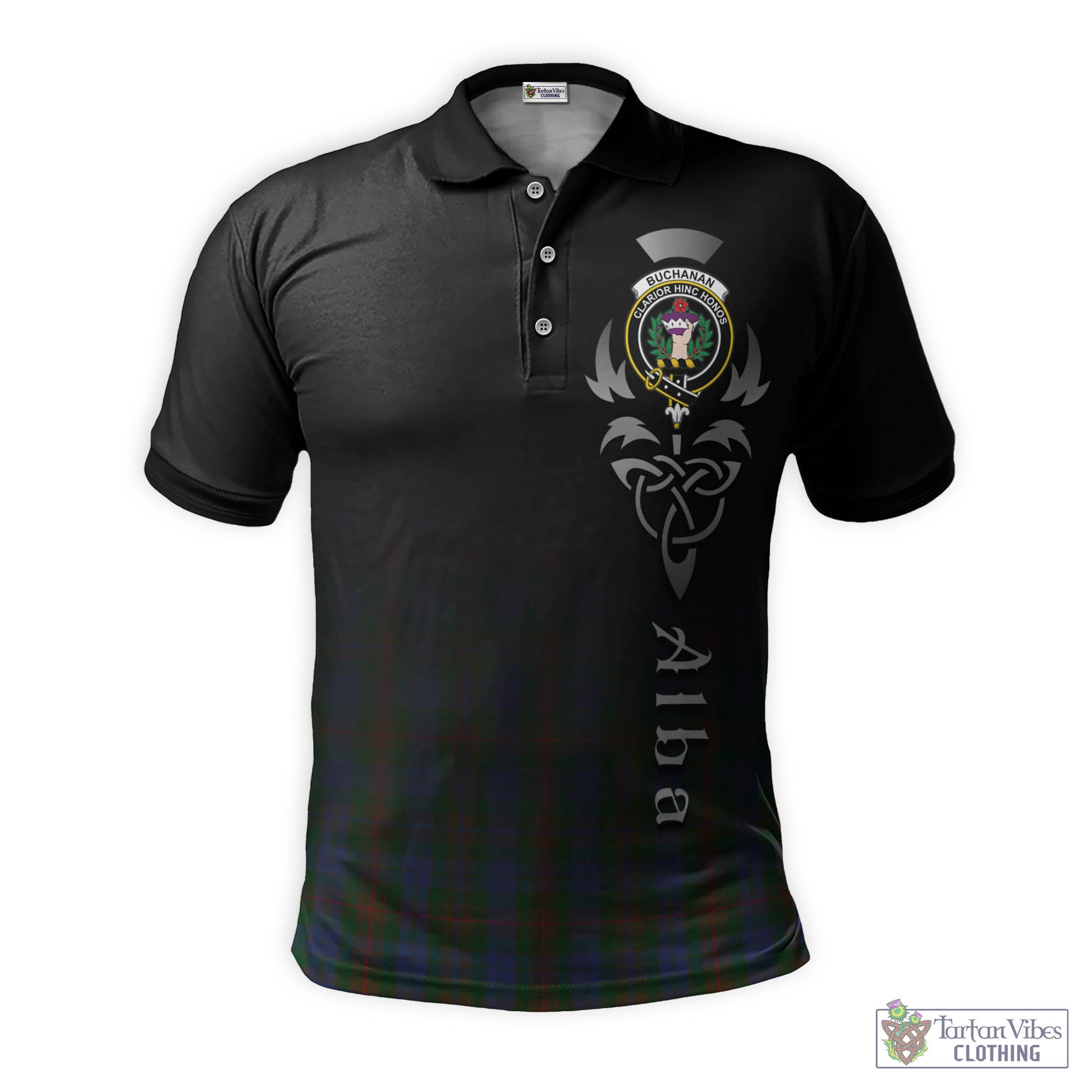 Tartan Vibes Clothing Buchanan Hunting Tartan Polo Shirt Featuring Alba Gu Brath Family Crest Celtic Inspired