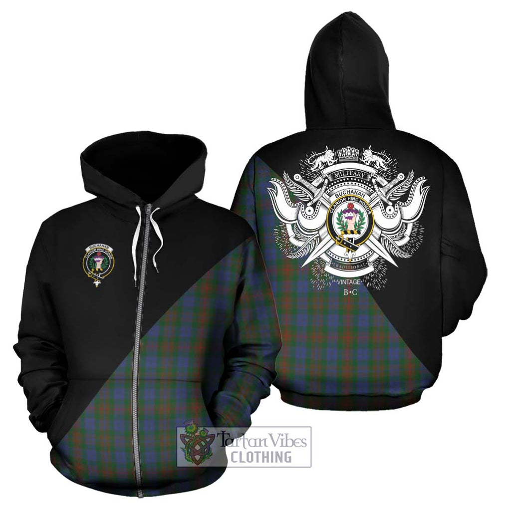 Buchanan Hunting Tartan Hoodie with Family Crest and Military Logo Style - Tartanvibesclothing Shop