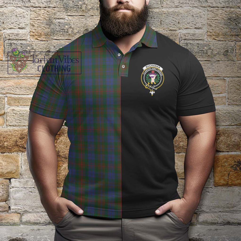 Buchanan Hunting Tartan Polo Shirt with Family Crest and Half Of Me Style - Tartanvibesclothing Shop