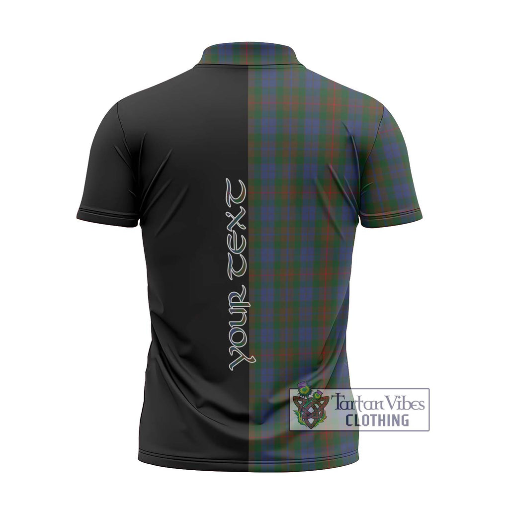 Buchanan Hunting Tartan Zipper Polo Shirt with Family Crest and Half Of Me Style - Tartanvibesclothing Shop