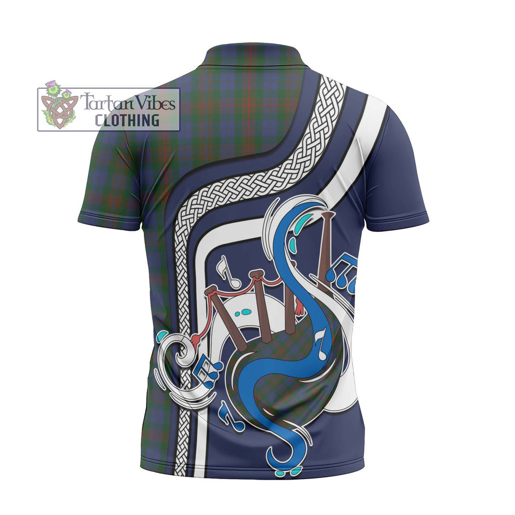 Buchanan Hunting Tartan Zipper Polo Shirt with Epic Bagpipe Style - Tartanvibesclothing Shop