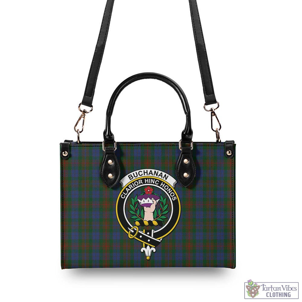 Tartan Vibes Clothing Buchanan Hunting Tartan Luxury Leather Handbags with Family Crest