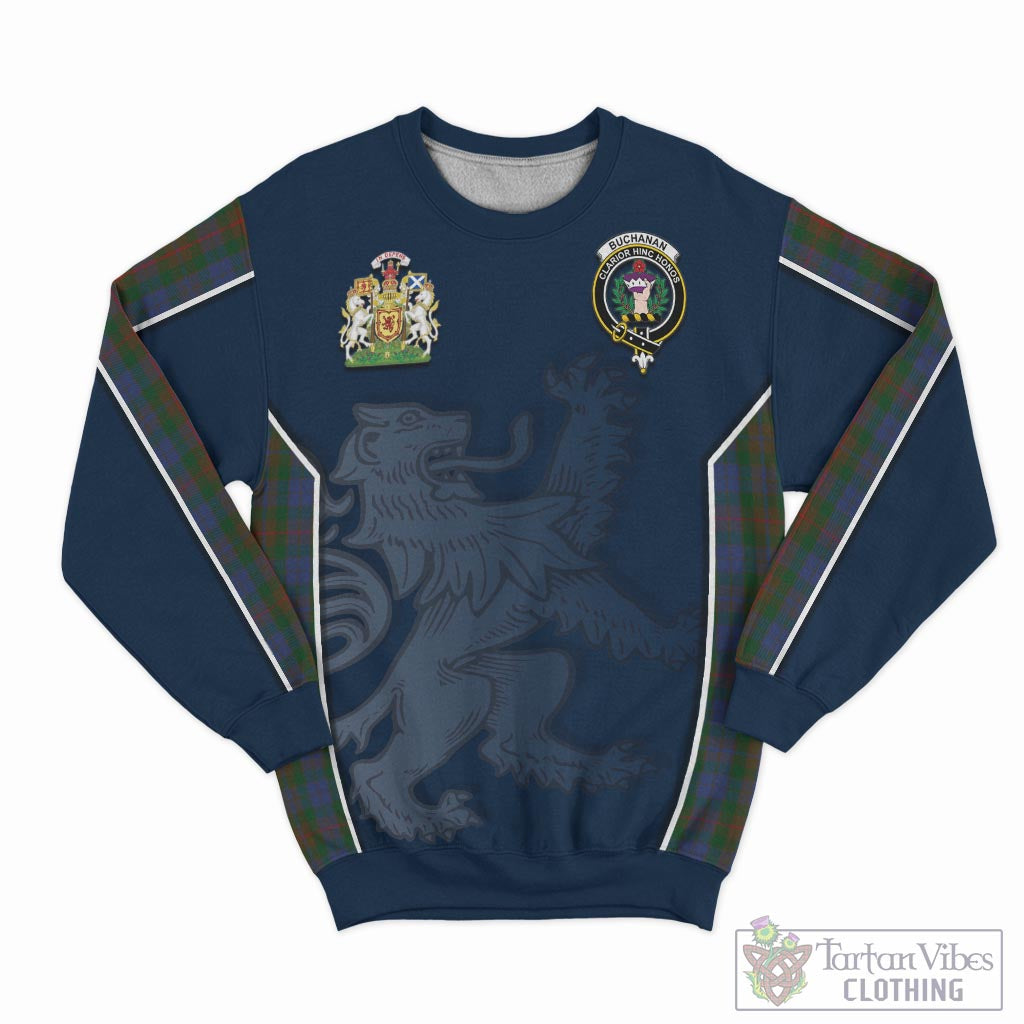 Tartan Vibes Clothing Buchanan Hunting Tartan Sweater with Family Crest and Lion Rampant Vibes Sport Style