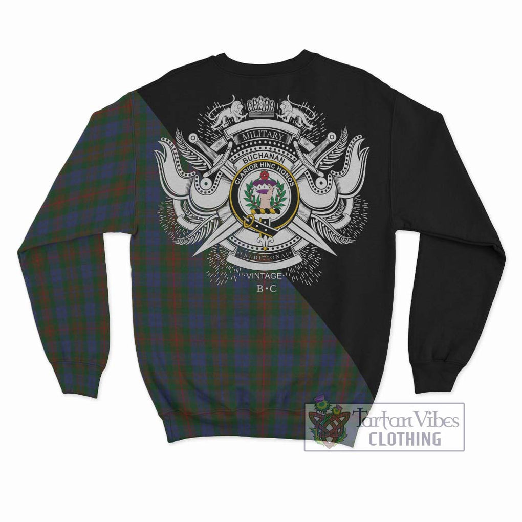 Buchanan Hunting Tartan Sweatshirt with Family Crest and Military Logo Style - Tartanvibesclothing Shop