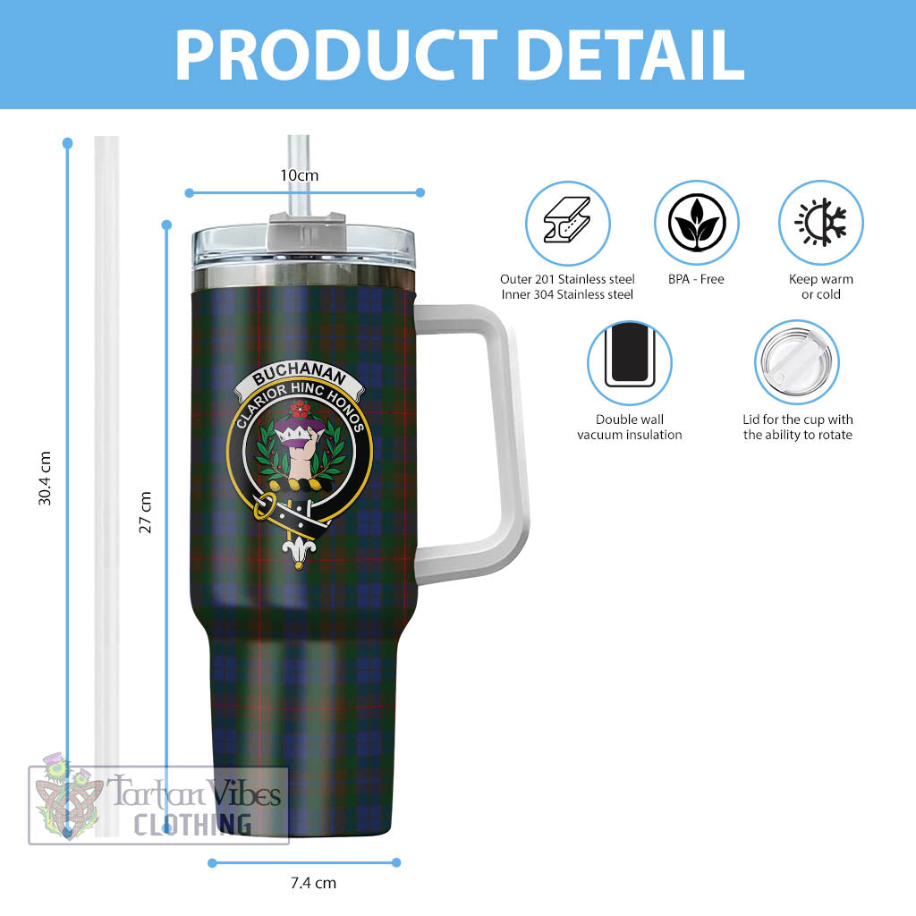 Tartan Vibes Clothing Buchanan Hunting Tartan and Family Crest Tumbler with Handle