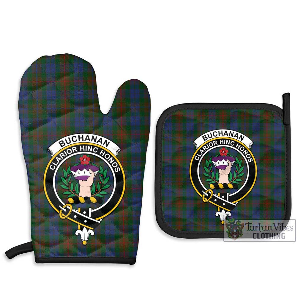 Buchanan Hunting Tartan Combo Oven Mitt & Pot-Holder with Family Crest Combo 1 Oven Mitt & 2 Pot-Holder Black - Tartan Vibes Clothing