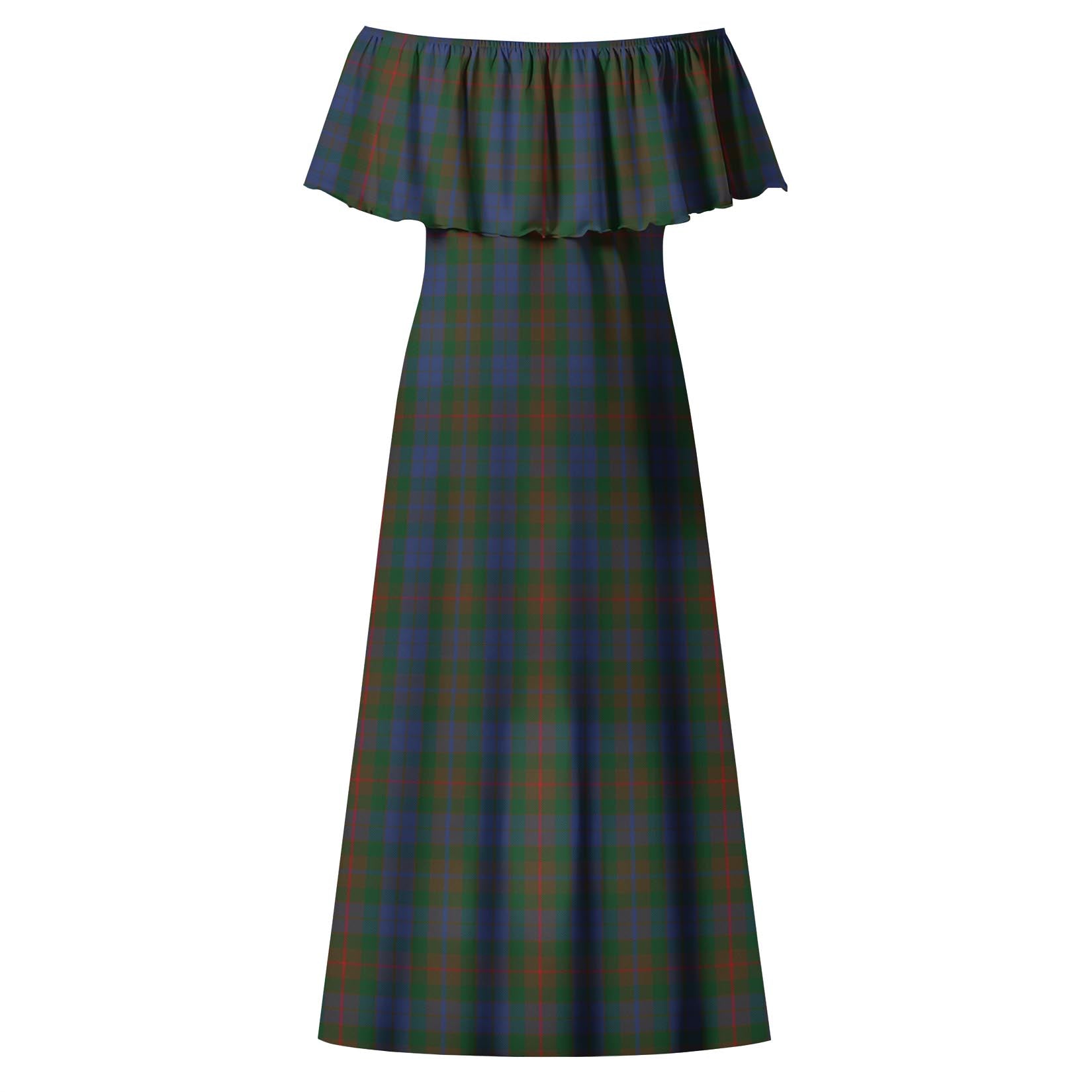 Buchanan Hunting Tartan Off Shoulder Long Dress - Tartanvibesclothing