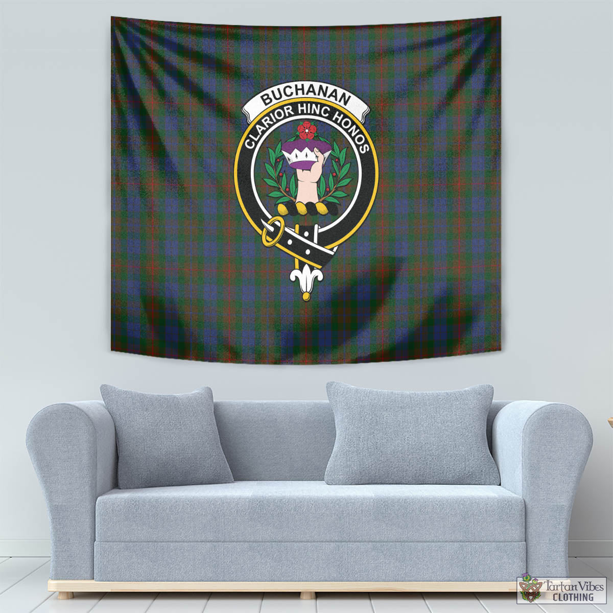 Tartan Vibes Clothing Buchanan Hunting Tartan Tapestry Wall Hanging and Home Decor for Room with Family Crest