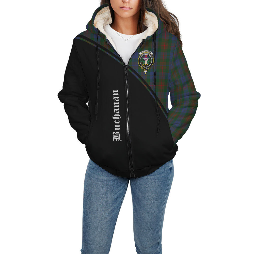 Buchanan Hunting Tartan Sherpa Hoodie with Family Crest Curve Style - Tartanvibesclothing