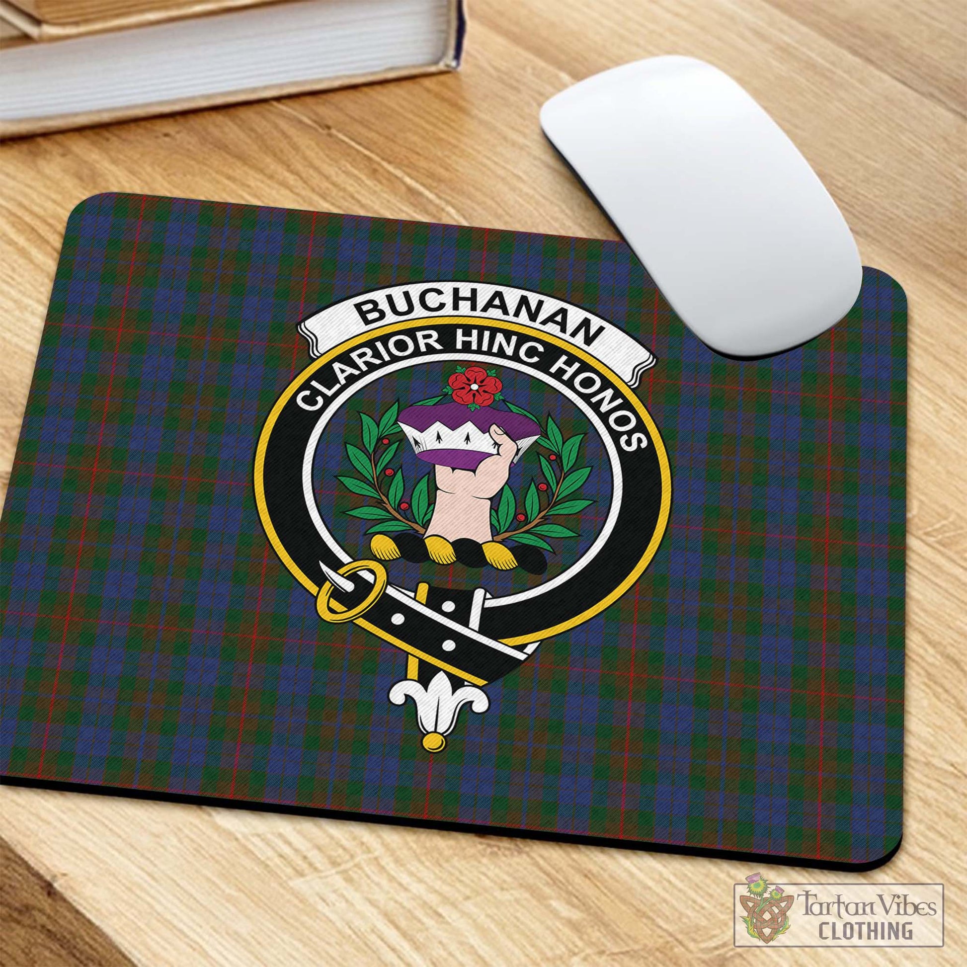 Tartan Vibes Clothing Buchanan Hunting Tartan Mouse Pad with Family Crest