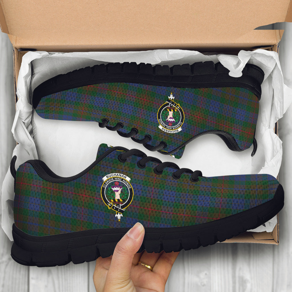 Buchanan Hunting Tartan Sneakers with Family Crest - Tartan Vibes Clothing