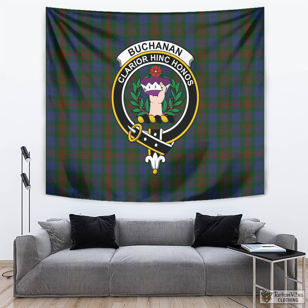 Tartan Vibes Clothing Buchanan Hunting Tartan Tapestry Wall Hanging and Home Decor for Room with Family Crest