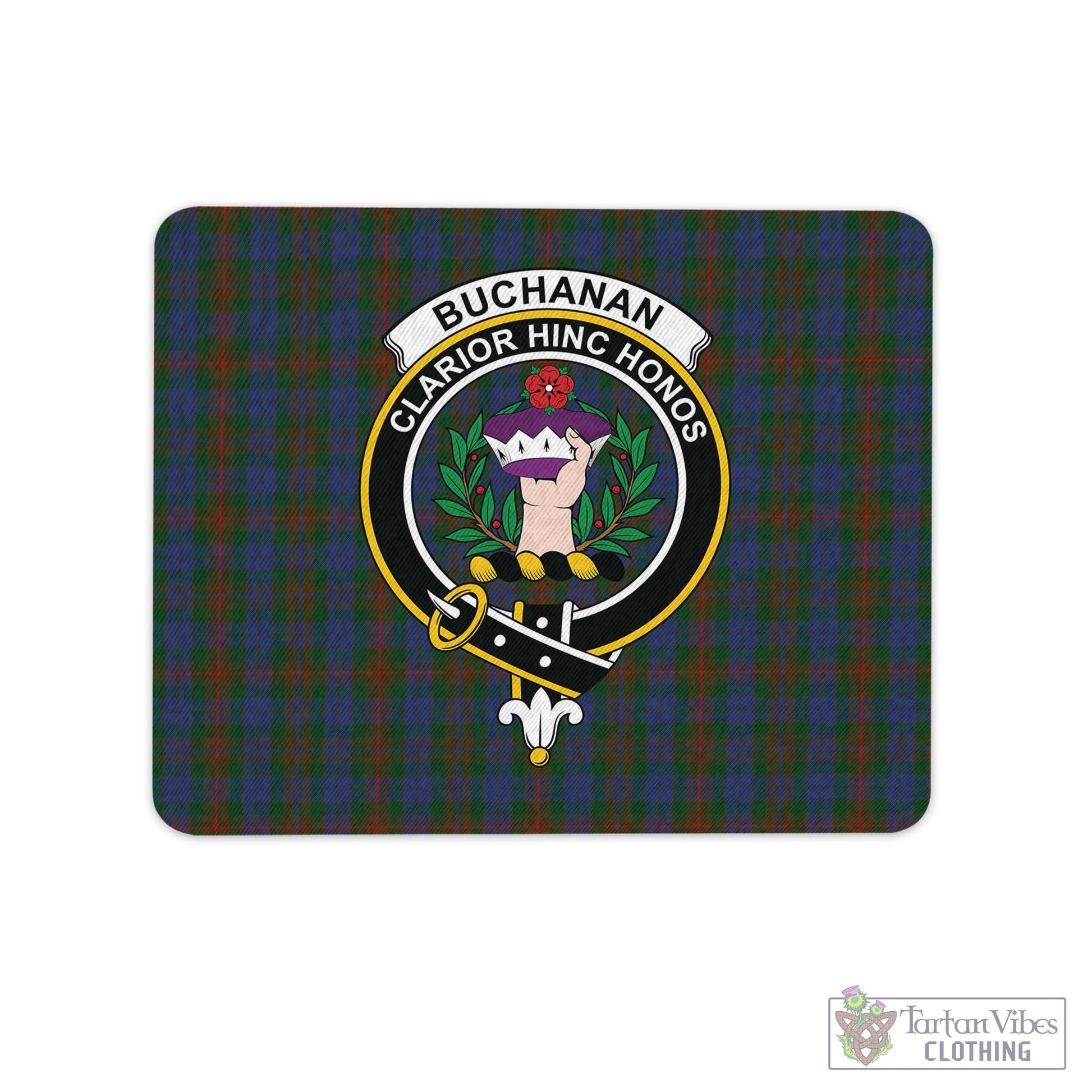 Tartan Vibes Clothing Buchanan Hunting Tartan Mouse Pad with Family Crest