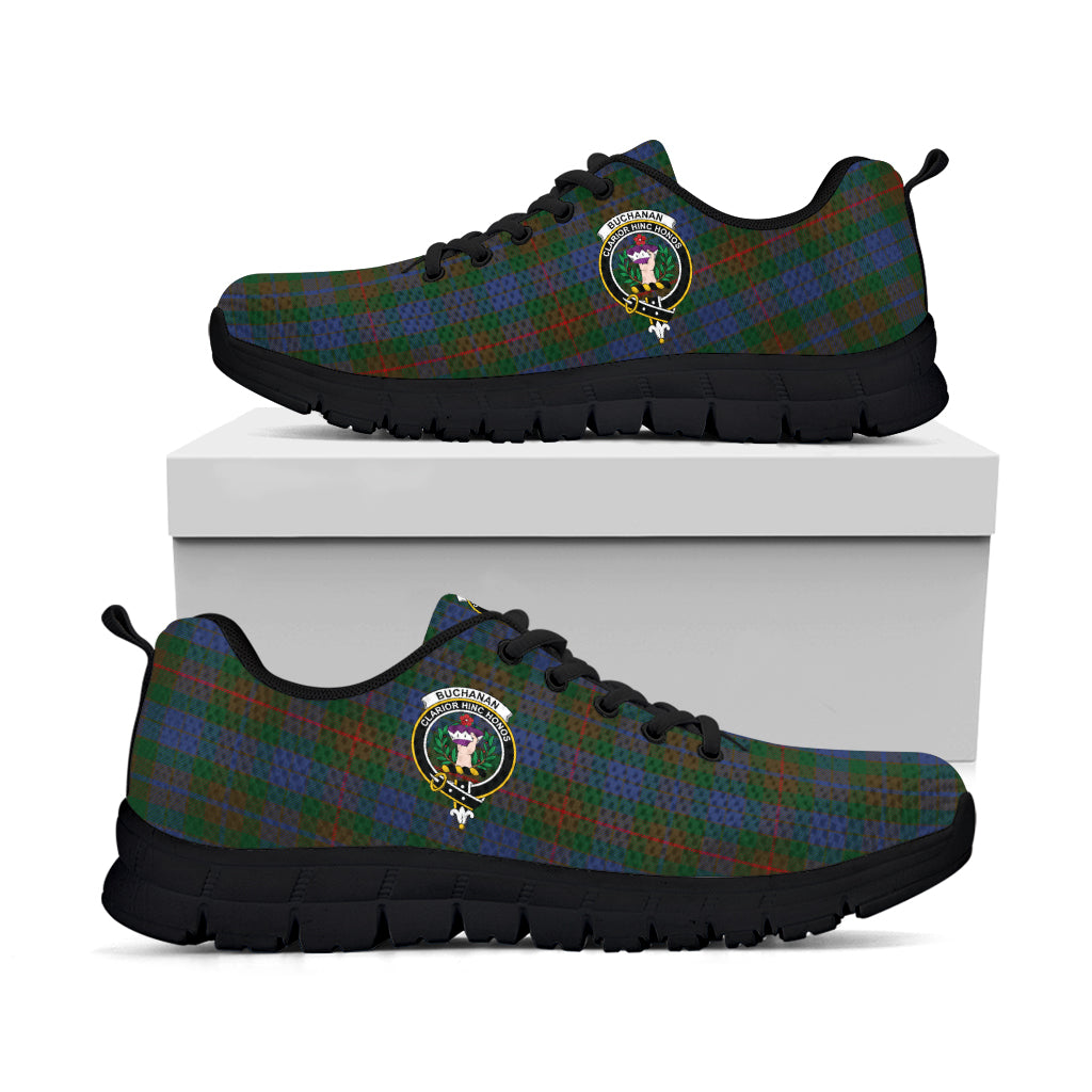 Buchanan Hunting Tartan Sneakers with Family Crest - Tartan Vibes Clothing