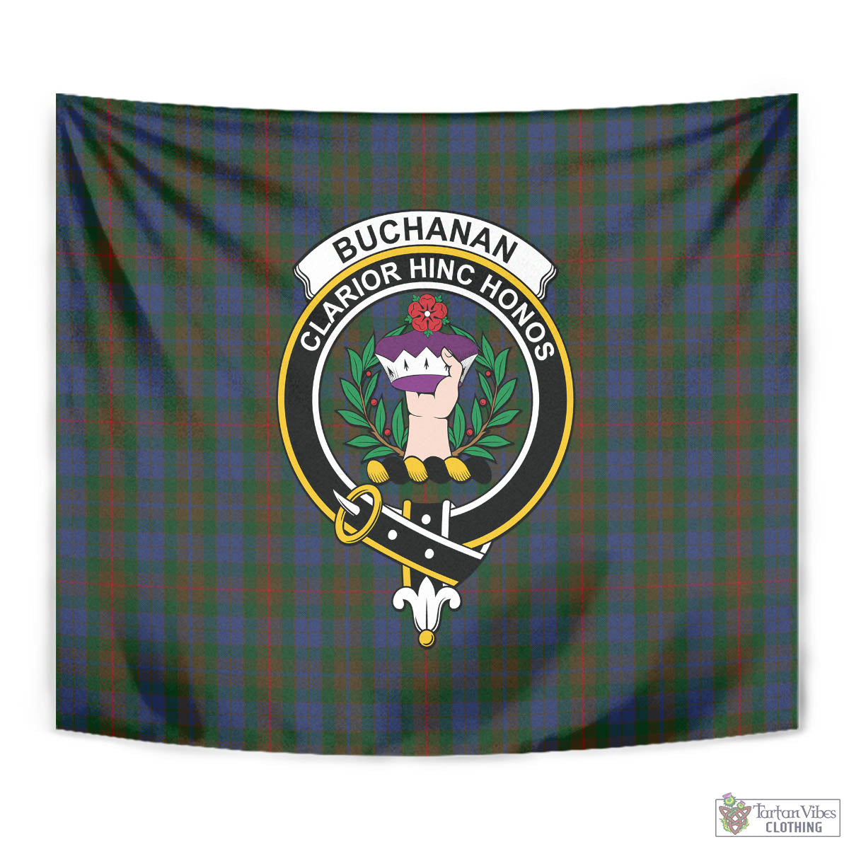 Tartan Vibes Clothing Buchanan Hunting Tartan Tapestry Wall Hanging and Home Decor for Room with Family Crest